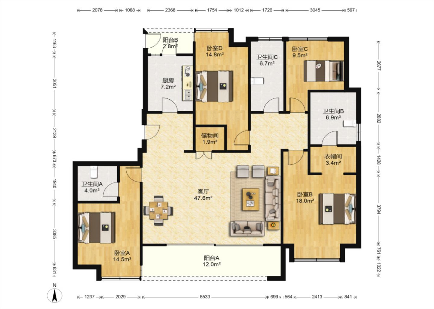 绿城蘭园 4室2厅2卫 178m&sup2;