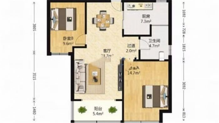 南山国际社区 2室2厅1卫 89m&sup2;