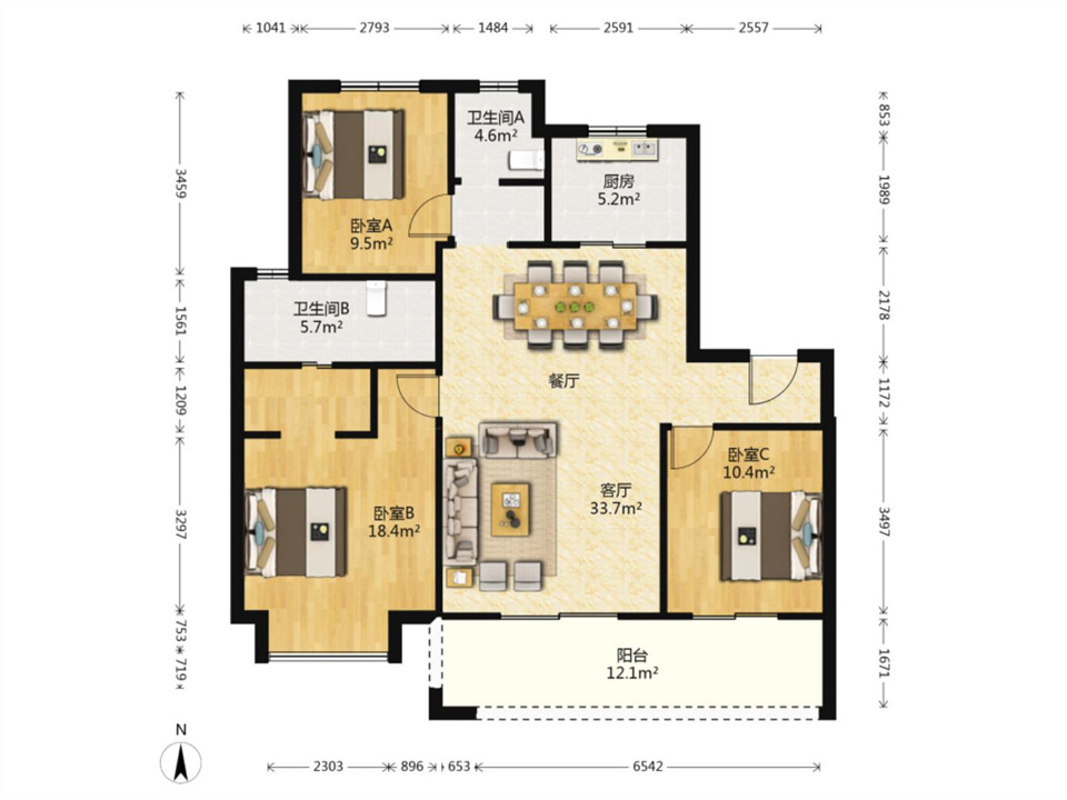 融创盛和九里桃源 3室2厅2卫 128m&sup2;