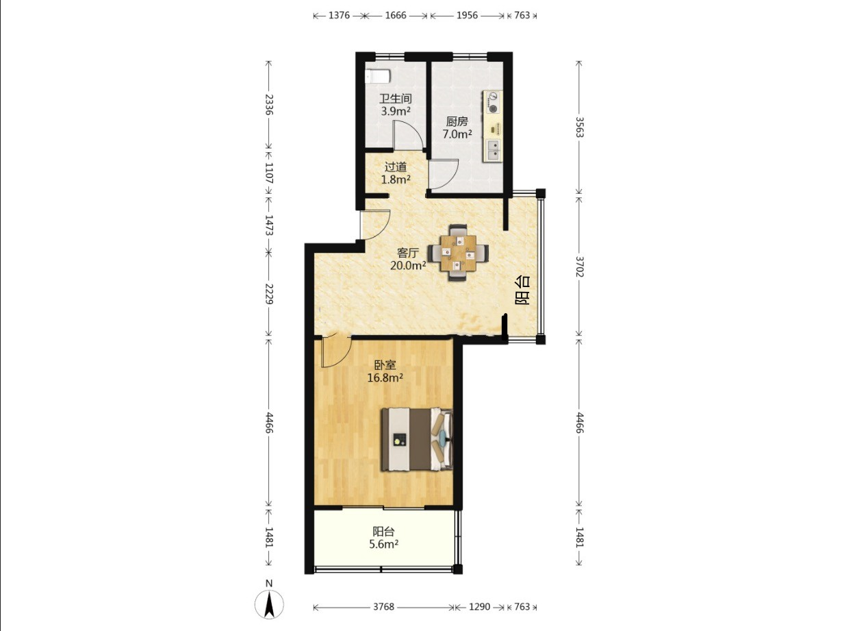 锦安花园一期 1室1厅1卫 63.8m&sup2;