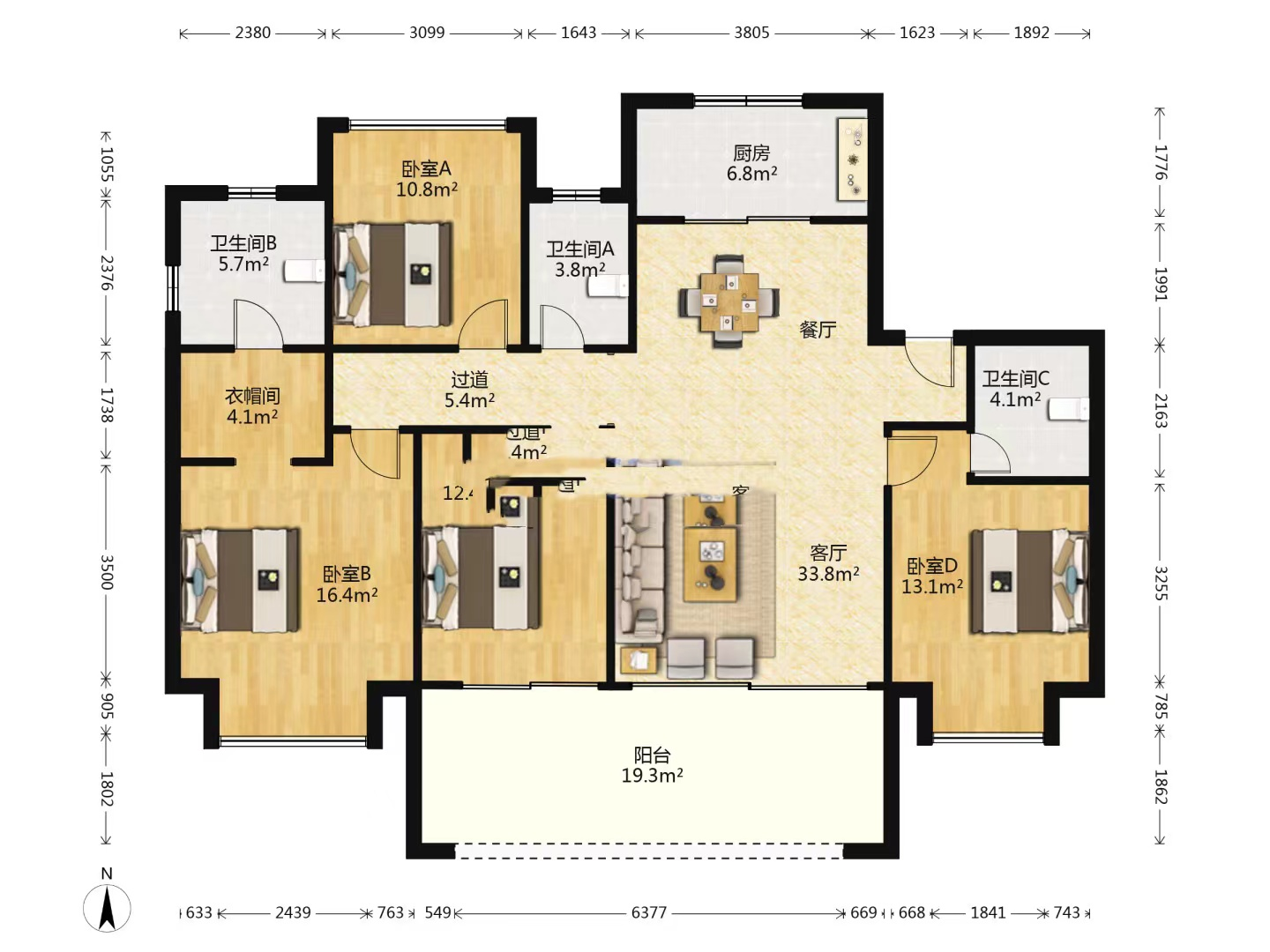 远创东樾 4室2厅2卫 155m&sup2;
