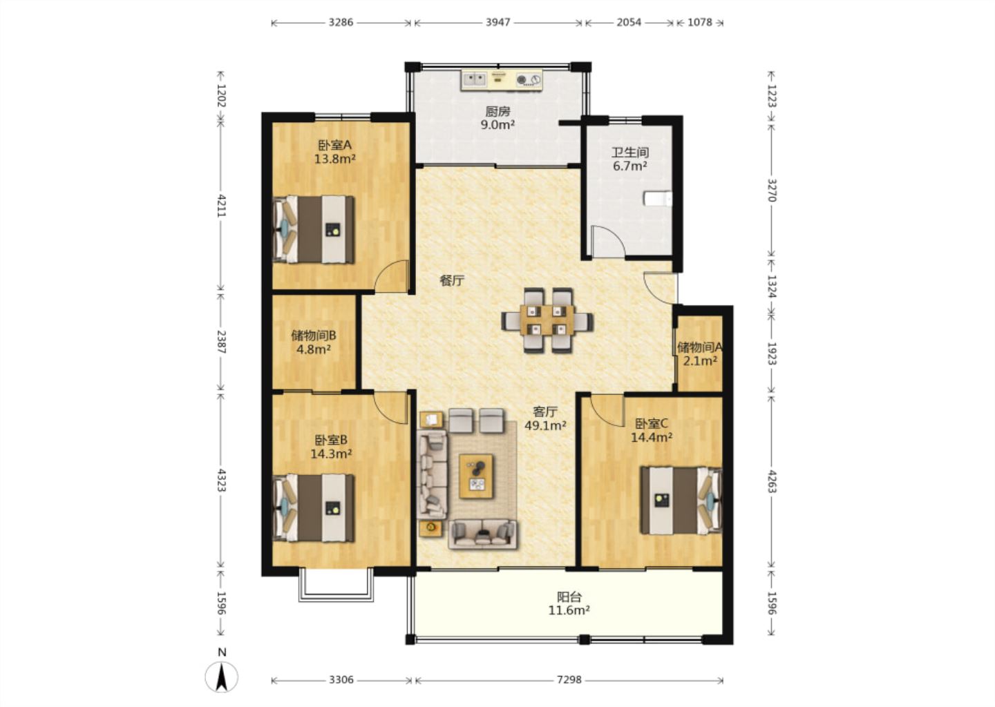 德民花苑西区 3室2厅2卫 138.49m&sup2;