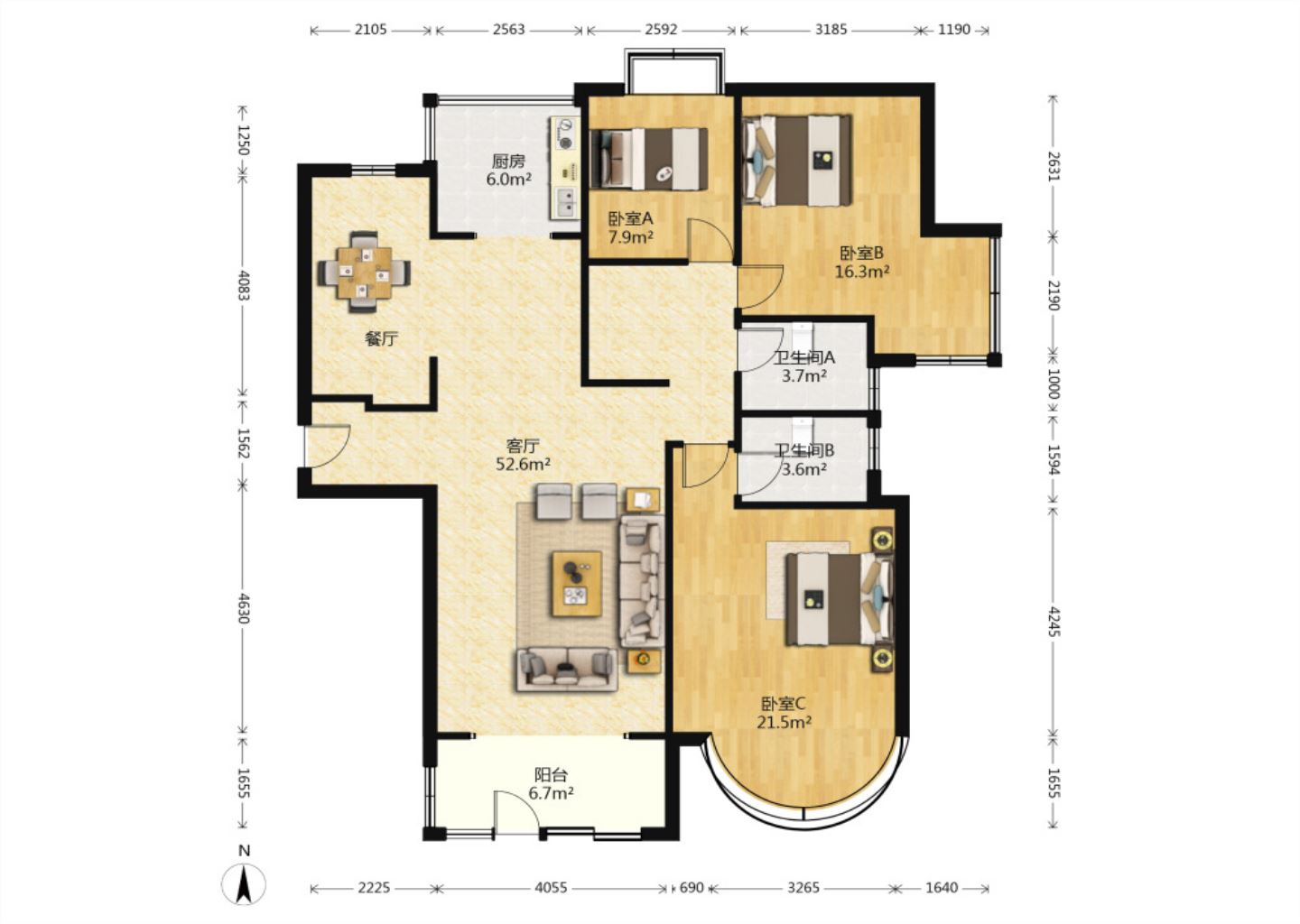 中南世纪城北区 4室1厅1卫 151m&sup2;