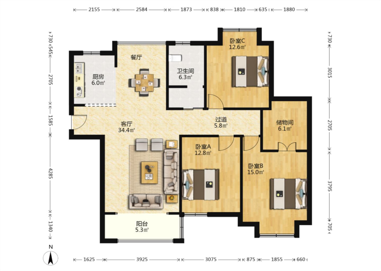 弘阳上城 3室2厅1卫 116.14m&sup2;