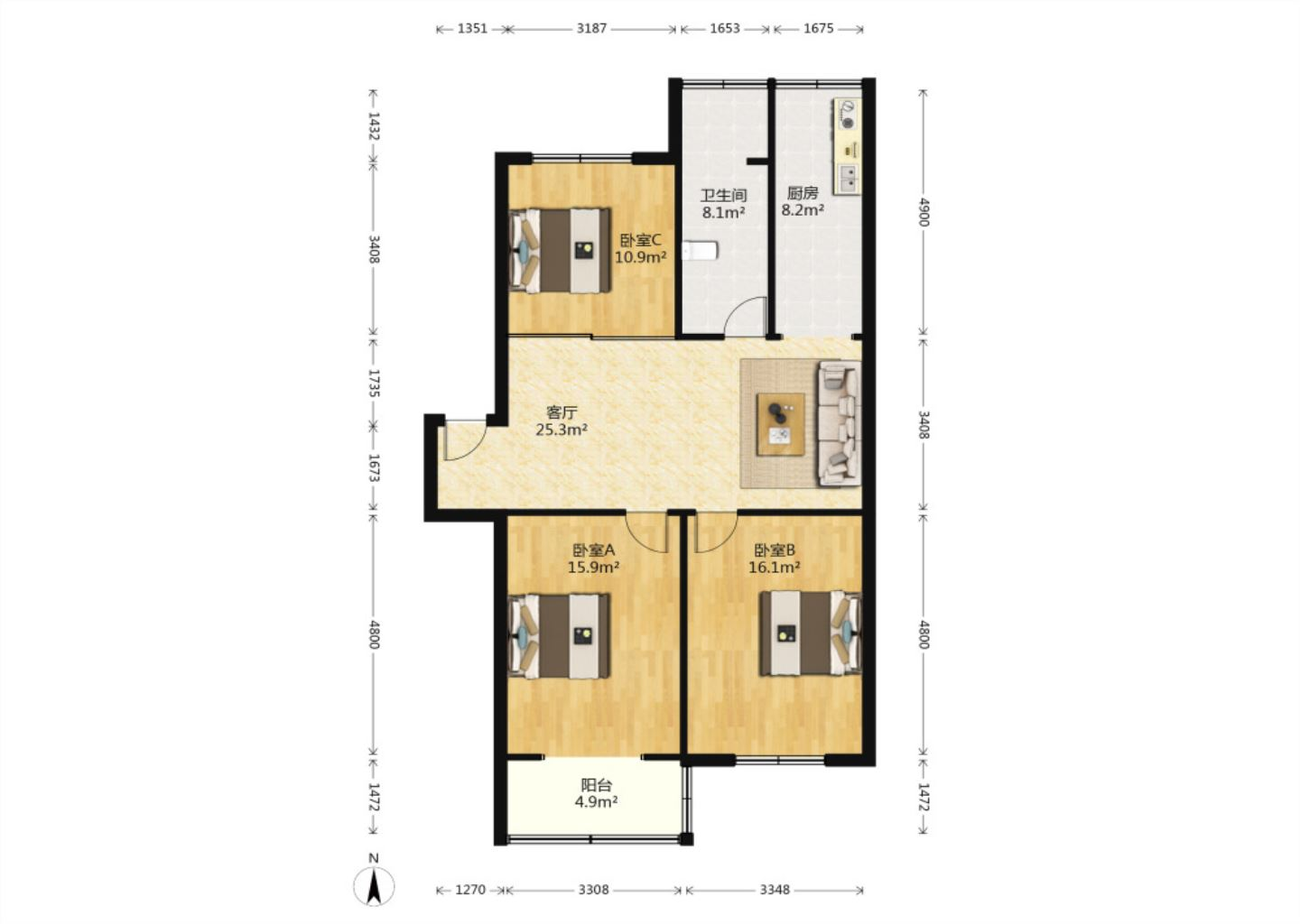 金辉花园 3室2厅1卫 98.85m&sup2;