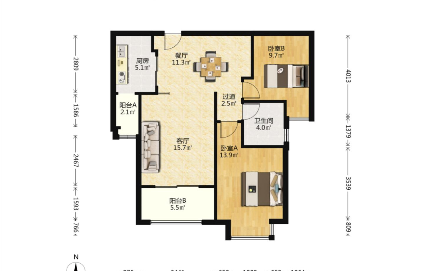 华强城 2室2厅1卫 89.13m&sup2;