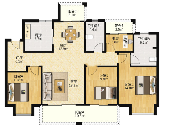 南通和风雅颂 4室2厅2卫 138.84m&sup2;