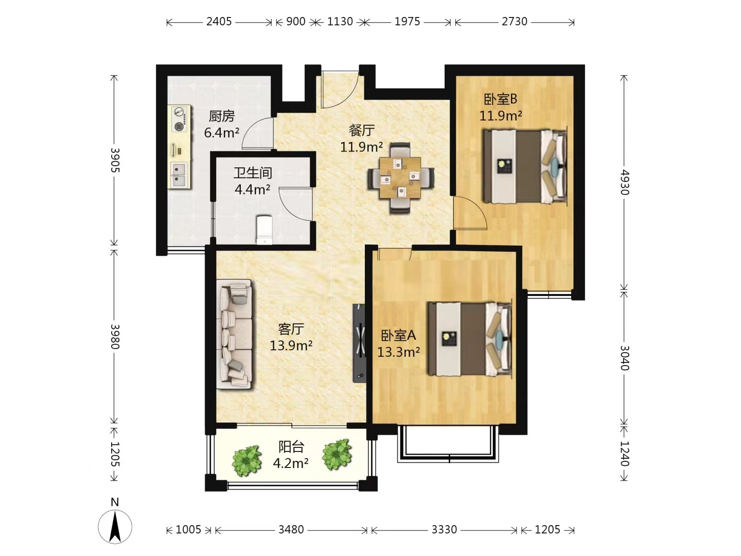 优山美地花园南区 2室2厅1卫 86m&sup2;
