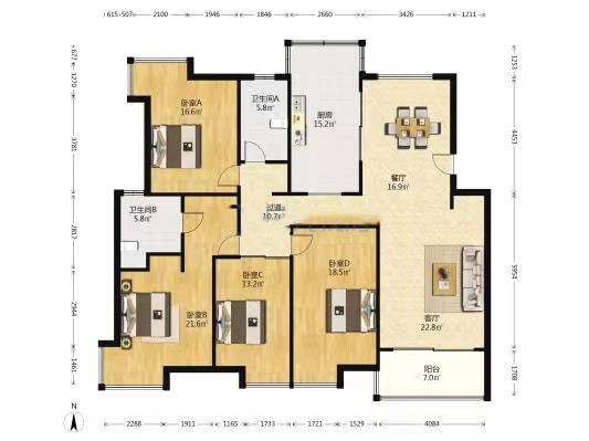江海名苑南区 4室2厅2卫 169.35m&sup2;