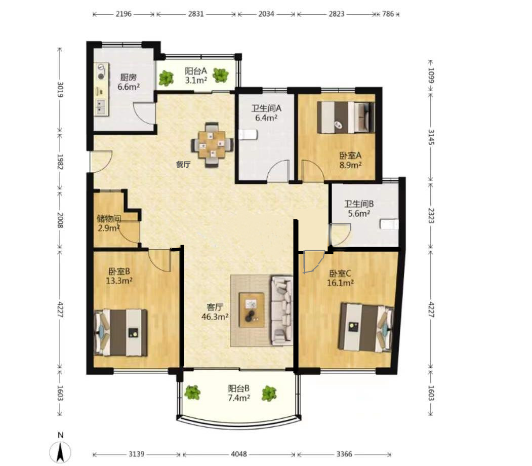 天安花园 3室2厅2卫 143.00m&sup2;