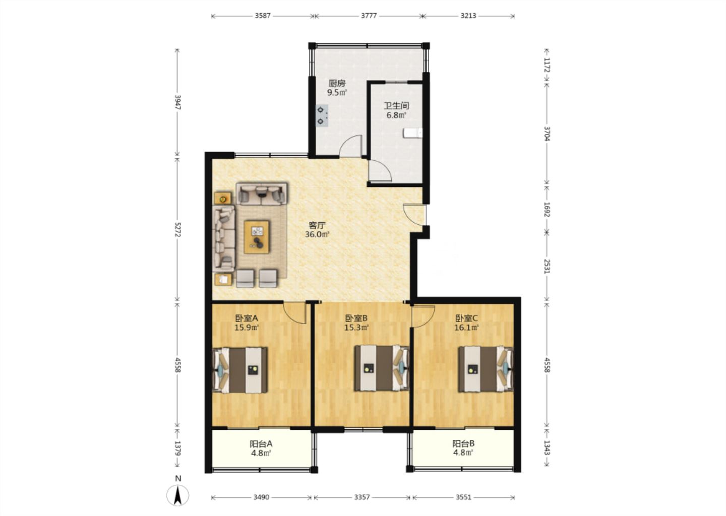 新海通花园 3室2厅1卫 121.73m&sup2;