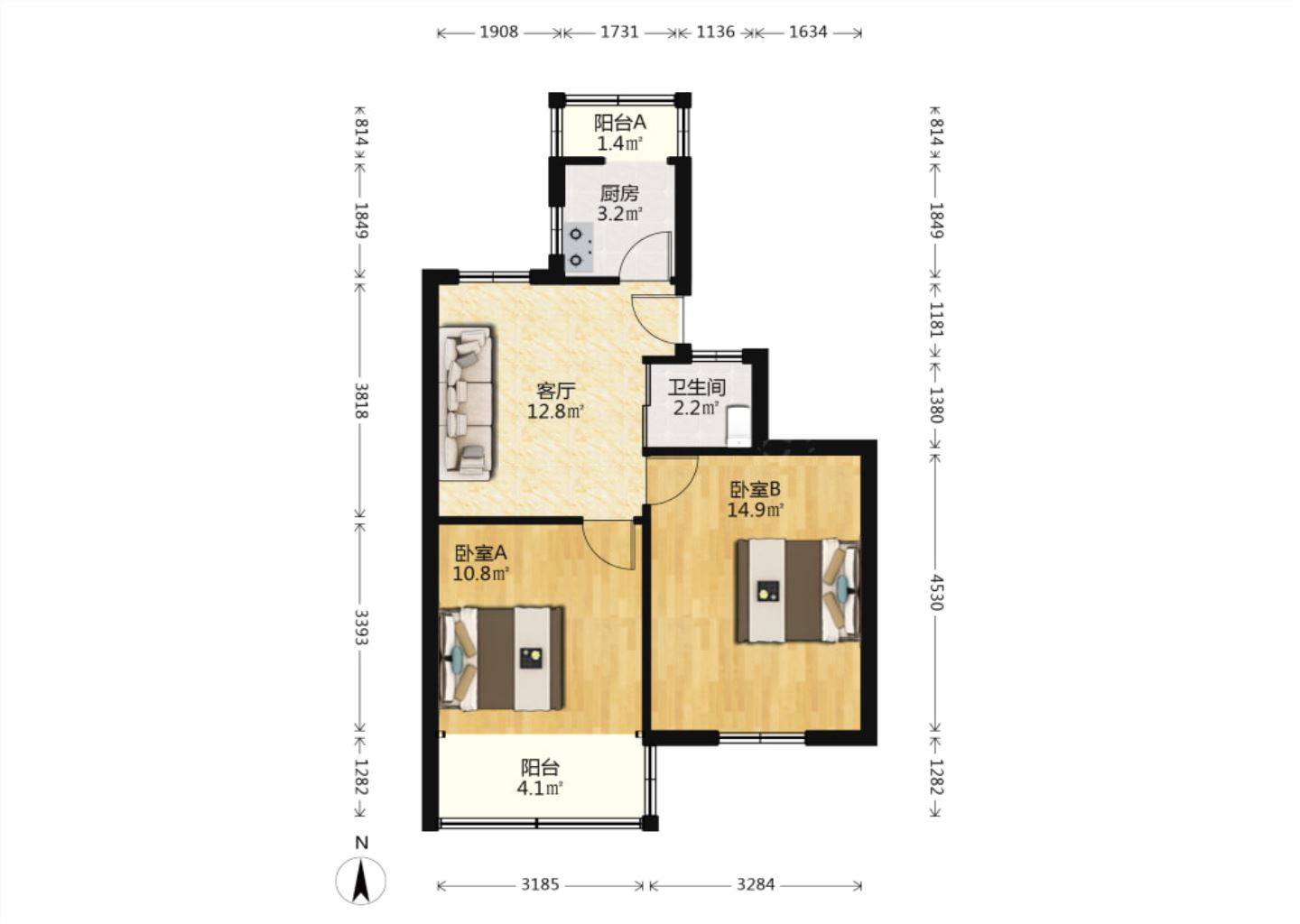 白家园 2室1厅1卫 60.83m&sup2;