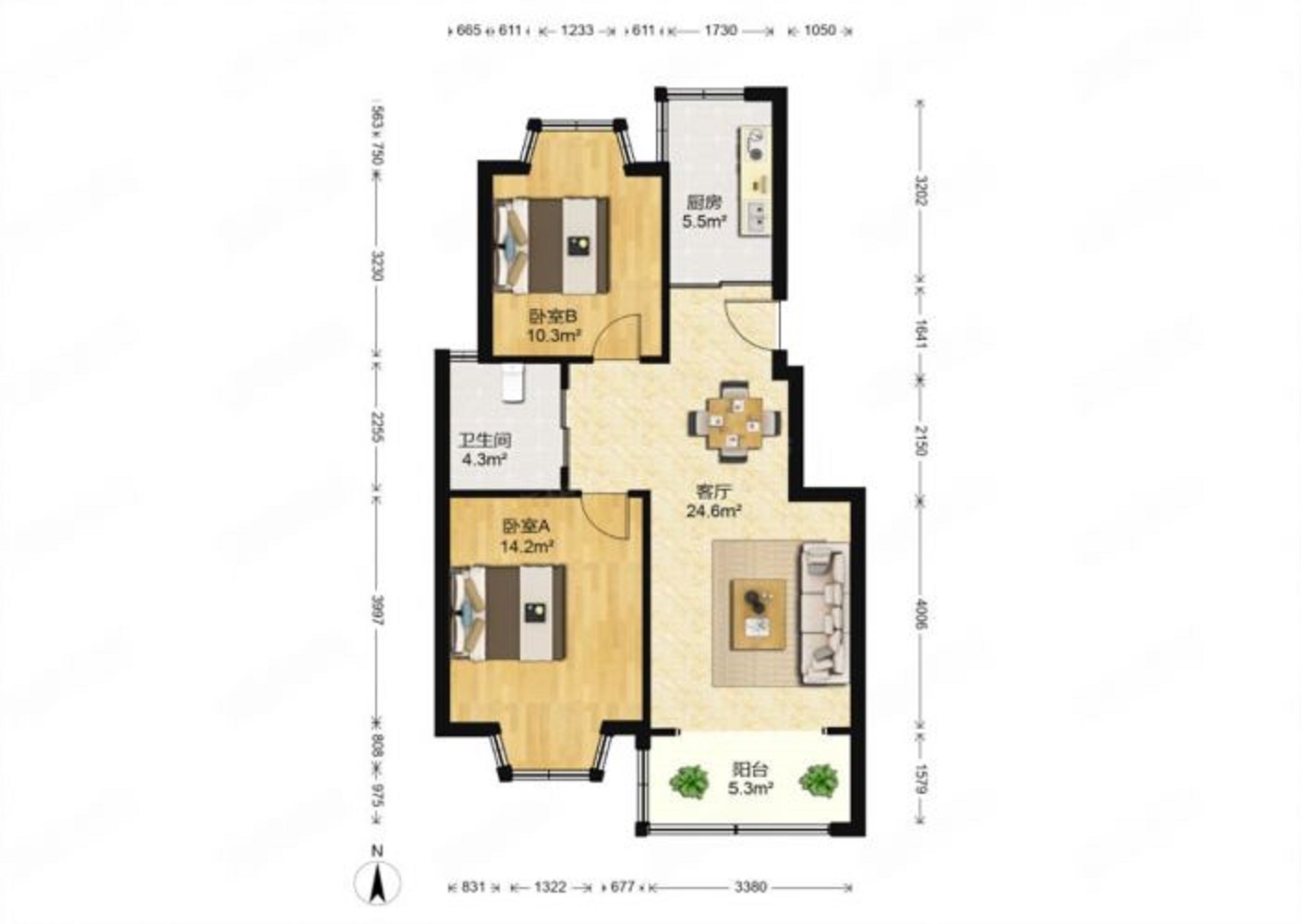 景河苑 2室1厅1卫 79.07m&sup2;