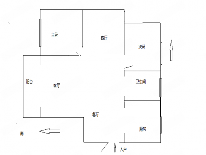 城山花园 2室2厅1卫 102m&sup2;