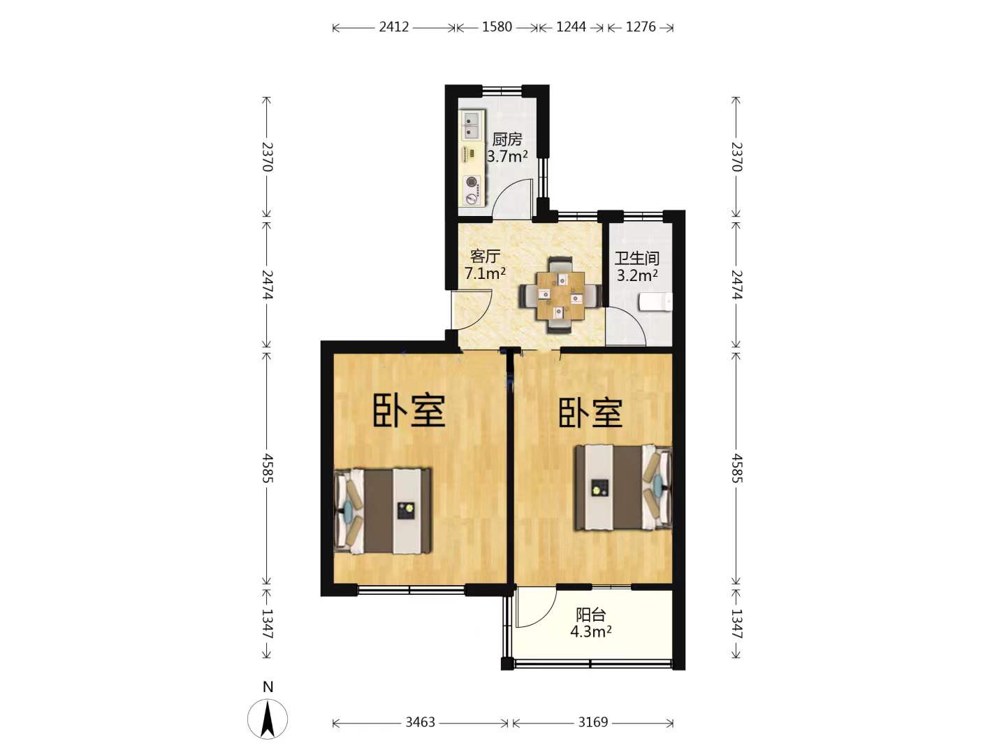 虹桥南村 2室1厅1卫 60.00m&sup2;