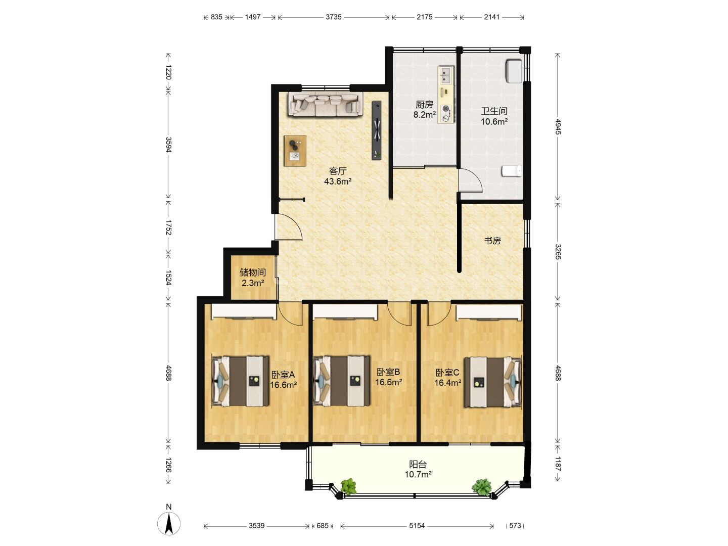 天都花苑 4室2厅1卫 154m&sup2;
