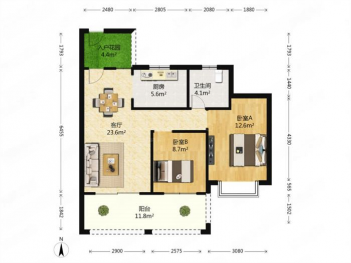 华强城 2室2厅1卫 88m&sup2;