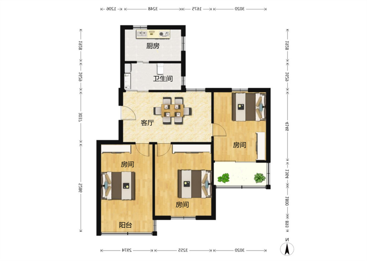 南川园新村 3室1厅1卫 82.00m&sup2;