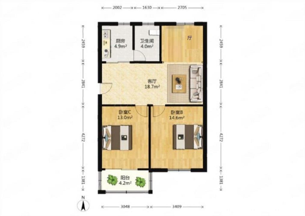 桃坞路服饰城 2室2厅1卫 84.99m&sup2;