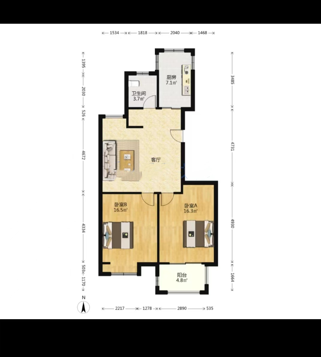 龙湖佳苑 3室2厅1卫 97.00m&sup2;