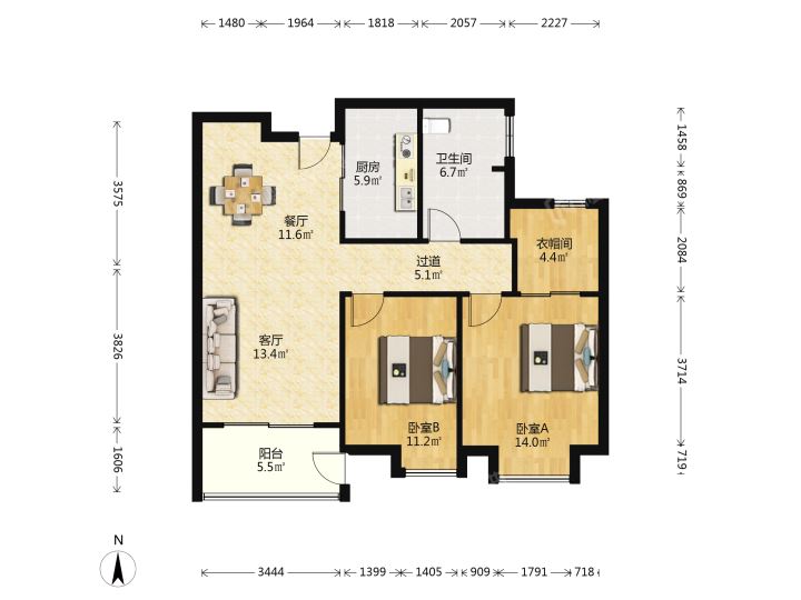 保利香槟国际 2室2厅1卫 103m&sup2;