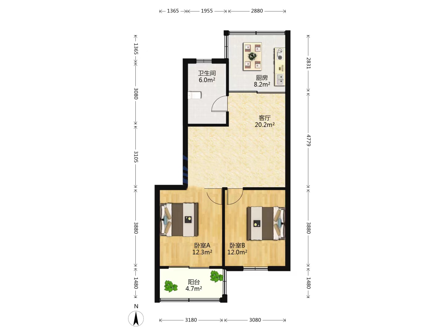 宝隆花园 2室1厅1卫 72m&sup2;