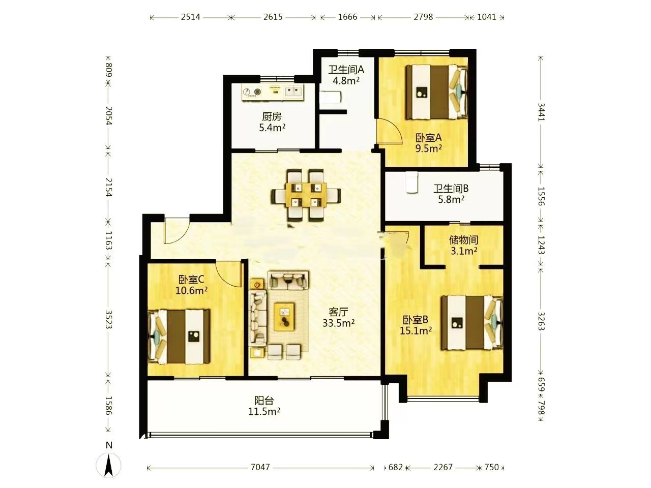 融创盛和九里桃源 3室2厅2卫 126m&sup2;
