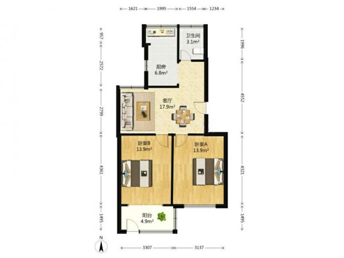 北濠桥东村 2室1厅1卫 72.5m&sup2;