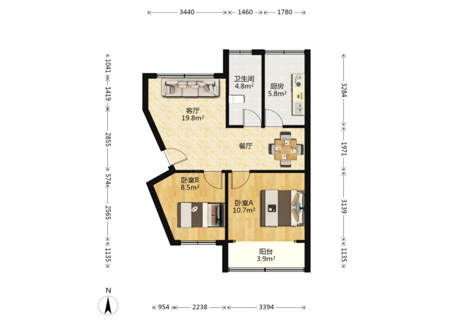 虹桥东村 2室1厅1卫 68m&sup2;