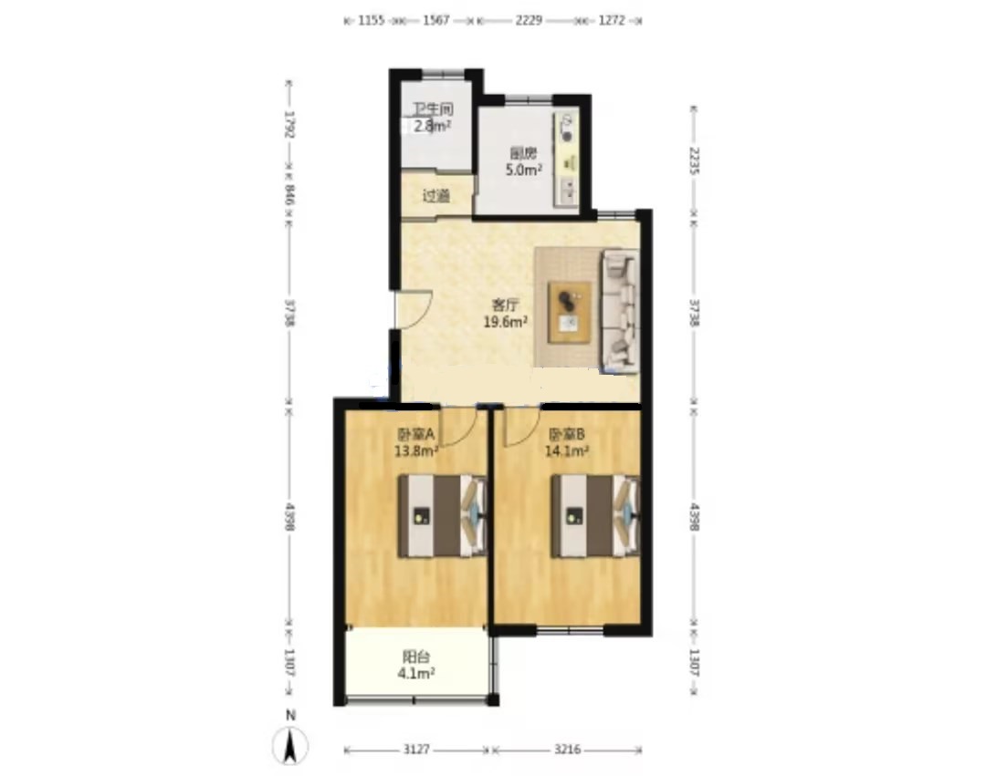 濠东路63号 2室1厅1卫 75m&sup2;