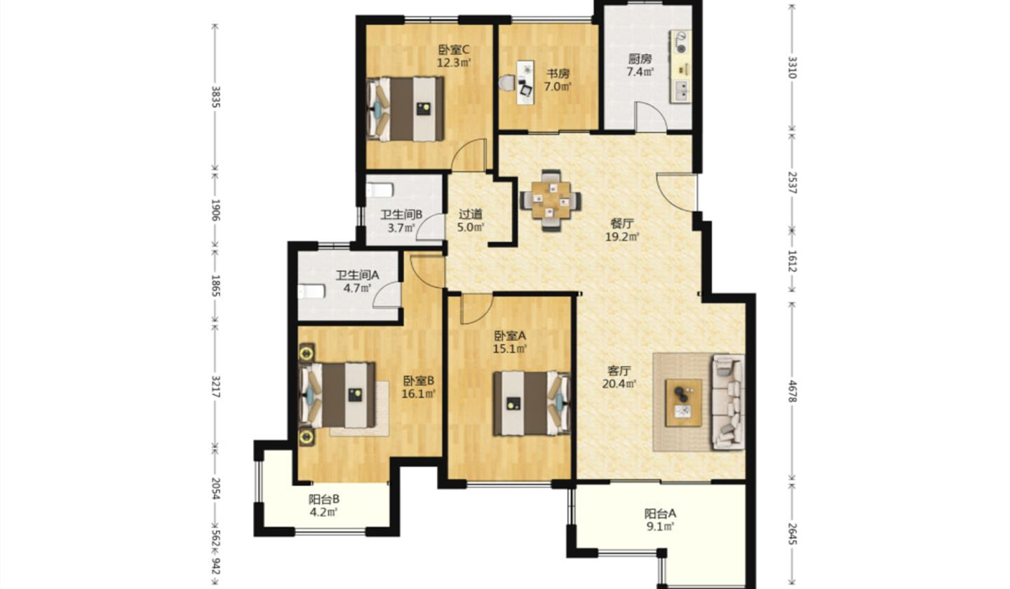 华强城 4室2厅2卫 141m&sup2;