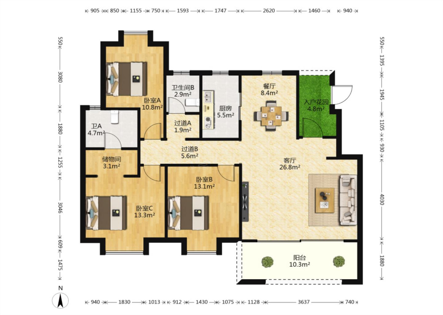 静海府 3室2厅2卫 128m²