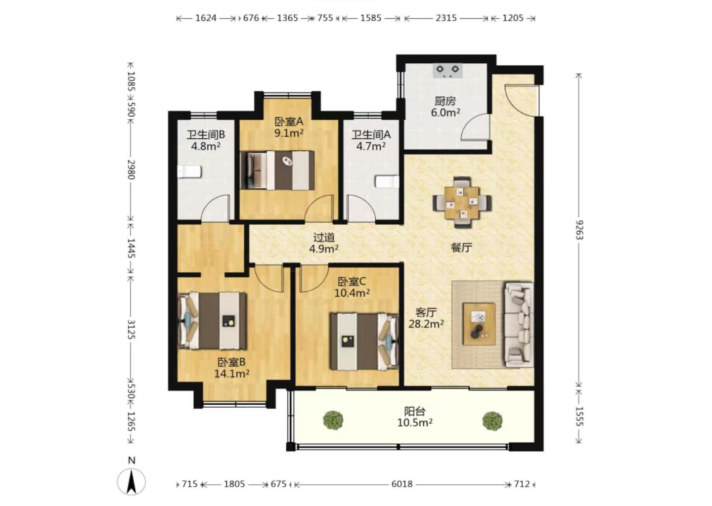 静海府 3室2厅2卫 115m&sup2;
