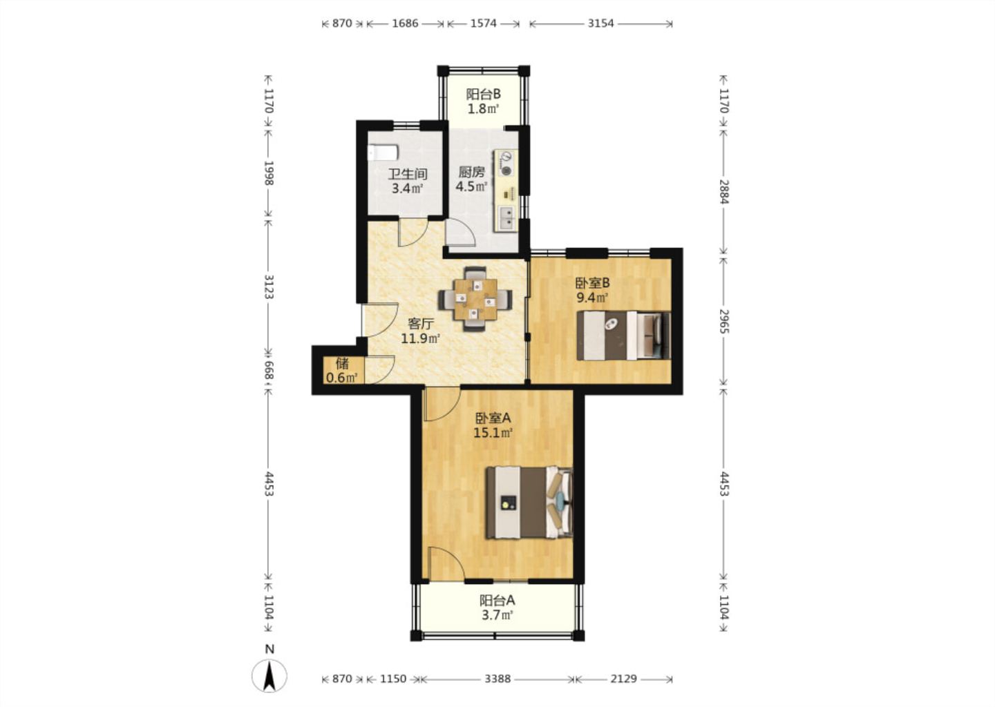 大南新村 2室1厅1卫 63m&sup2;