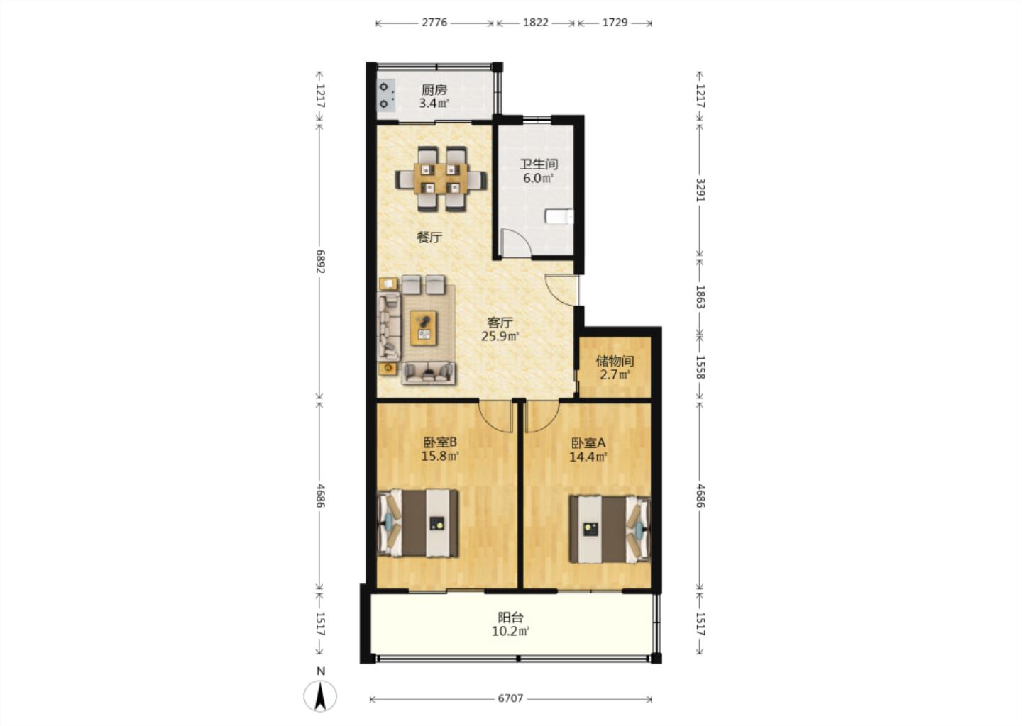 怡园新邸 2室2厅1卫 87.02m&sup2;