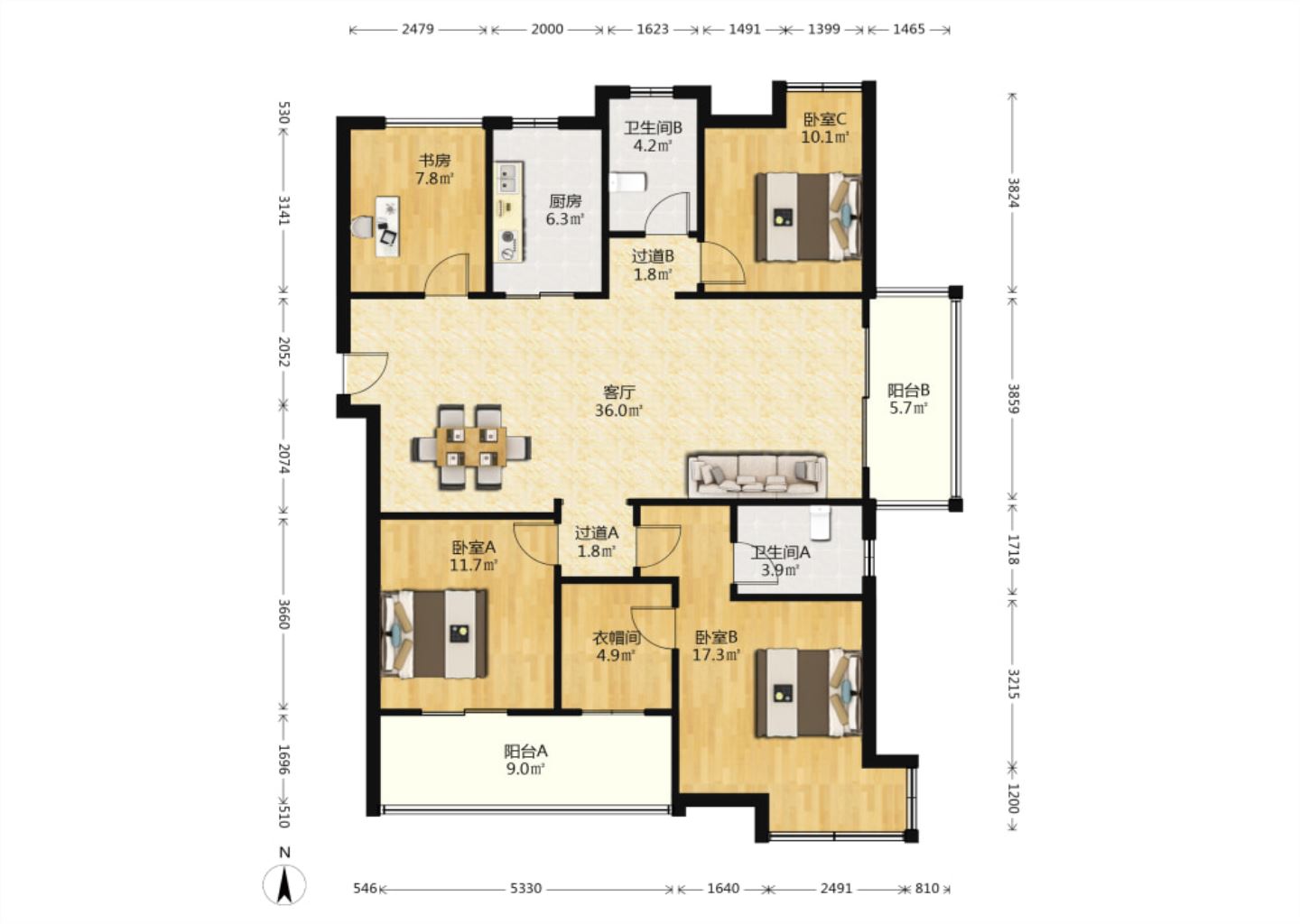 保利香槟国际 4室2厅2卫 149.00m&sup2;