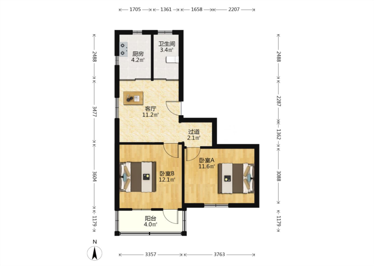 望江楼小区 2室1厅1卫 60.42m&sup2;