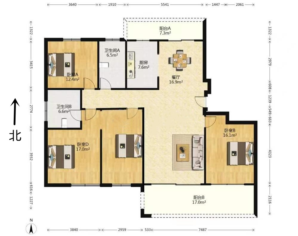 万濠世家 4室2厅2卫 180.04m&sup2;