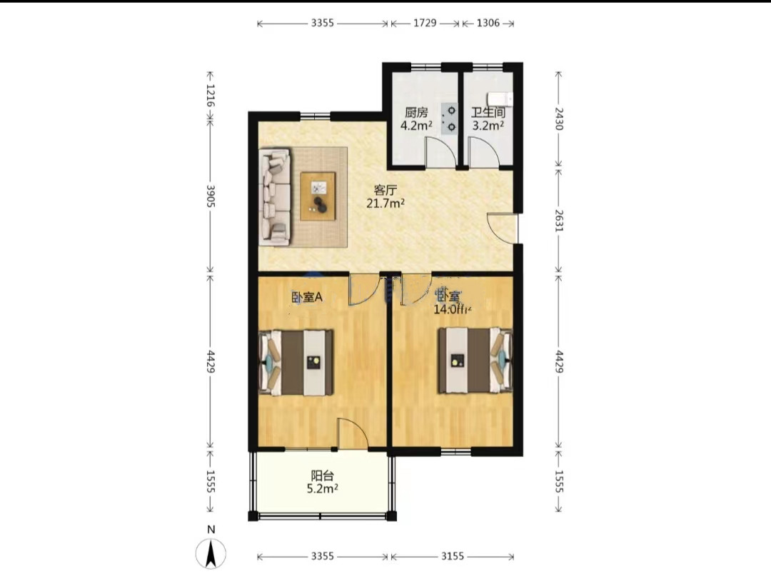 学田南苑 2室1厅1卫 79m&sup2;