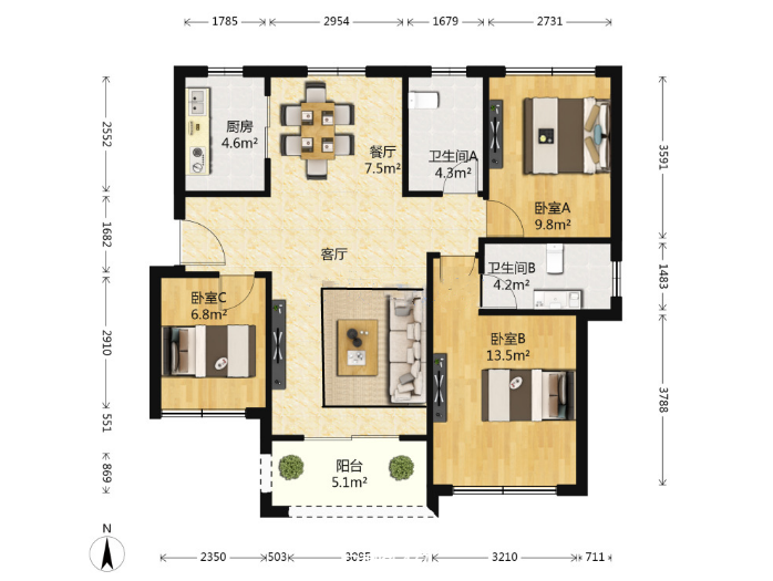 南通雅居乐花园 3室2厅2卫 116m&sup2;