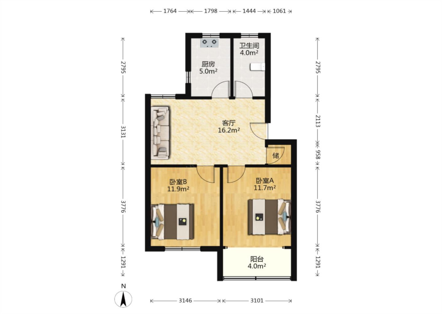 南川园新村 2室1厅1卫 67.32m&sup2;
