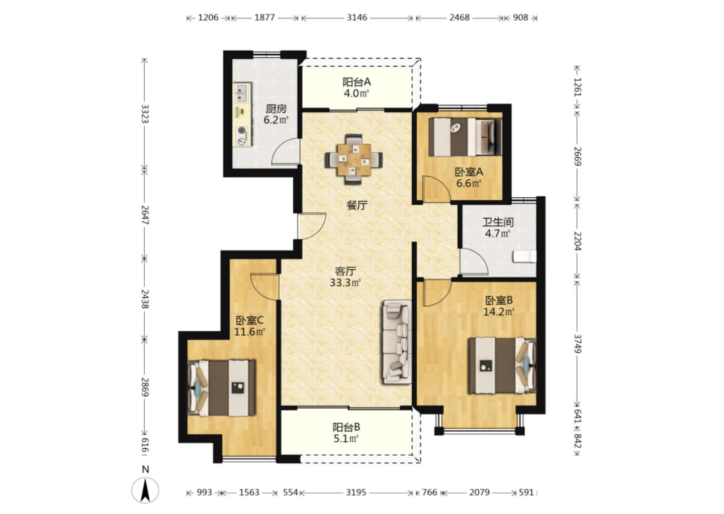 南通恒大林溪郡 3室2厅2卫 110m&sup2;