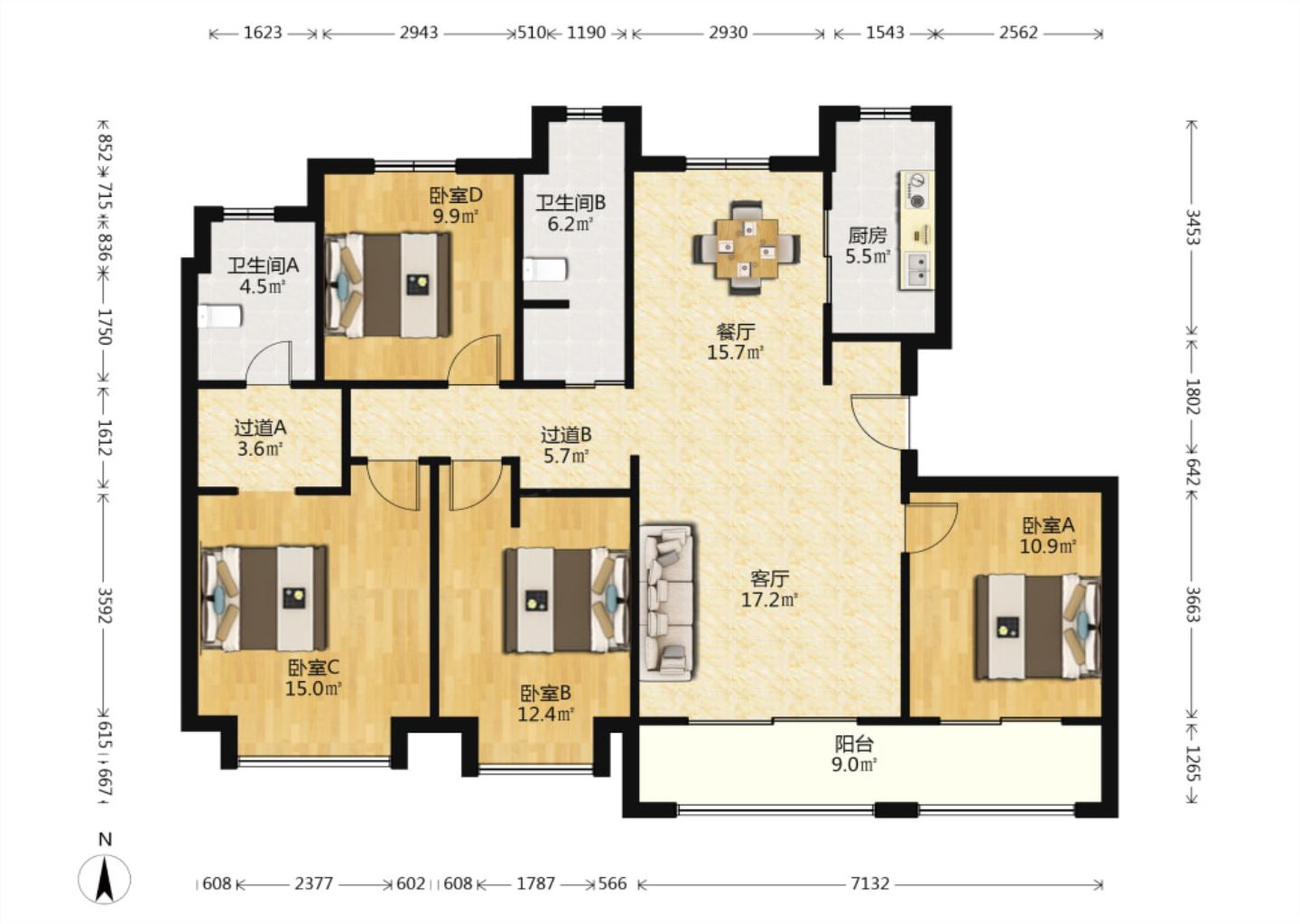 雅居乐鑫基中央公馆西区 4室2厅2卫 143m&sup2;