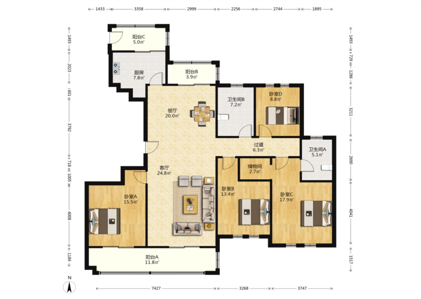 中港城世家 4室2厅2卫 188m&sup2;