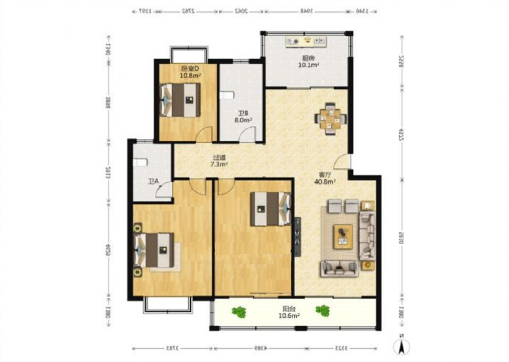 盛和永兴花苑 3室2厅2卫 149m&sup2;