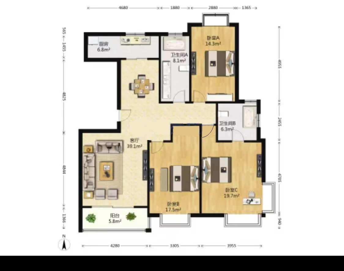 友谊家园 3室1厅1卫 156m&sup2;