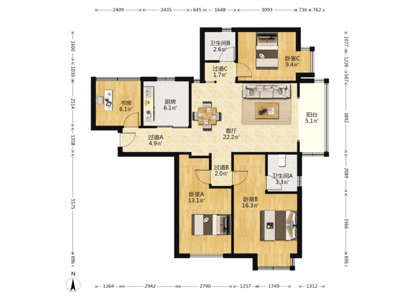 华强城 4室2厅2卫 118m&sup2;