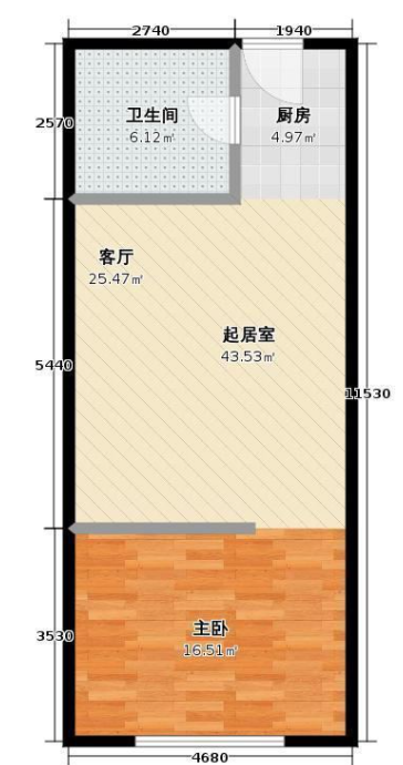 精英汇 1室1厅1卫 55m&sup2;