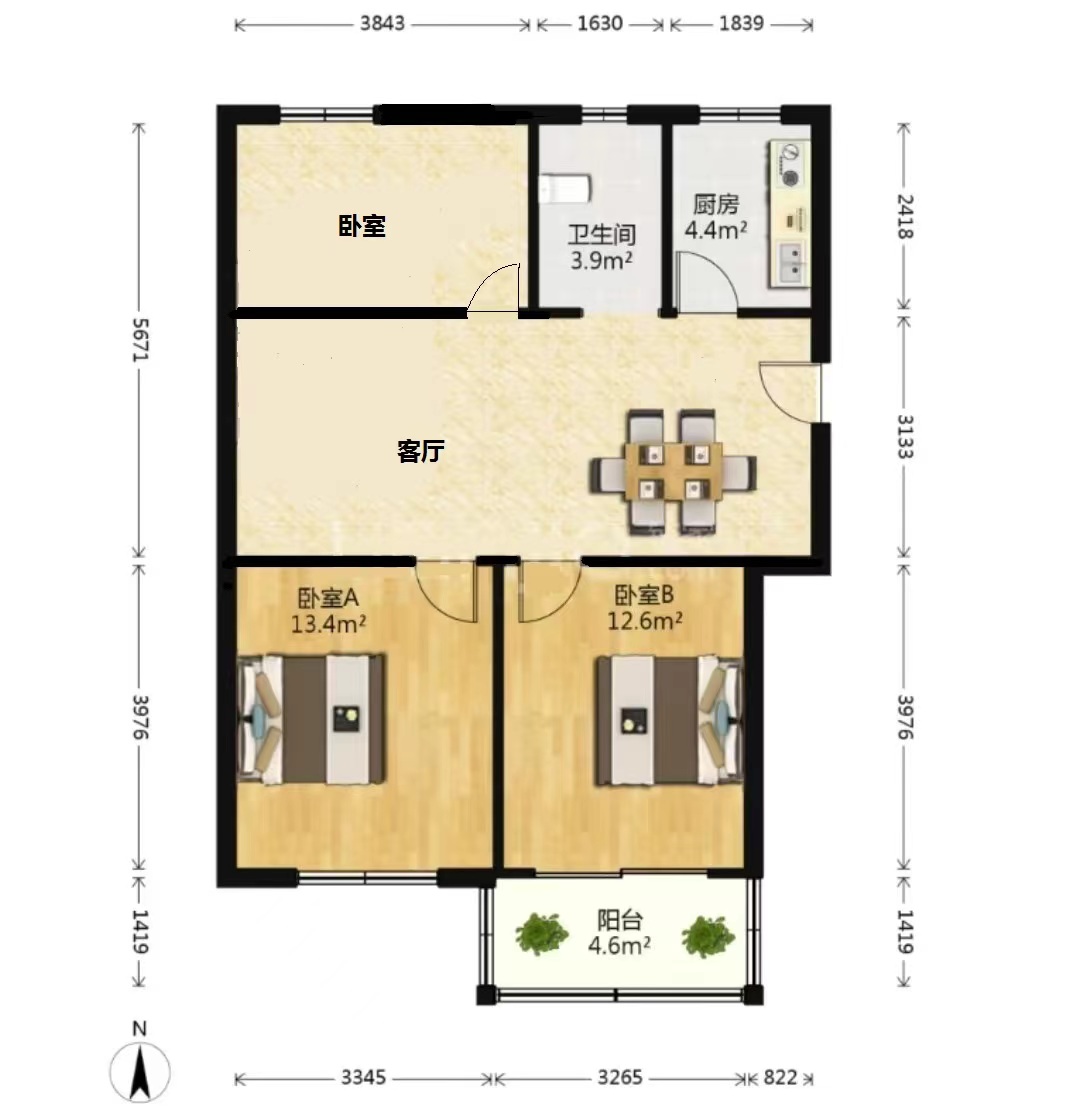 北濠桥东村 3室2厅1卫 83m&sup2;
