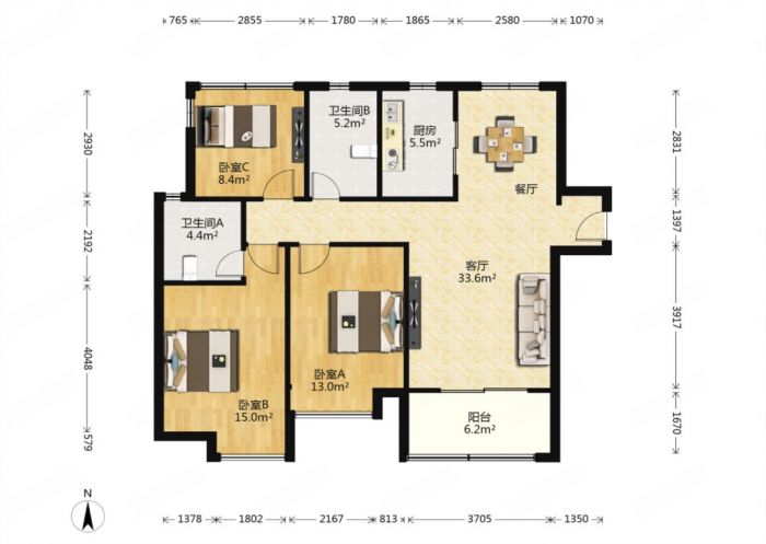 万科公园里一期 3室2厅2卫 109m&sup2;